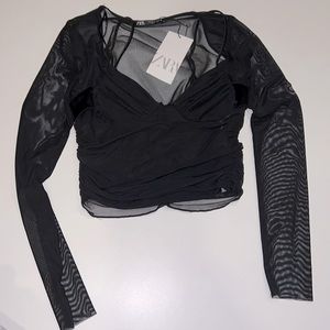 See though Black top with adjusted bra. NEW from Zara Europe